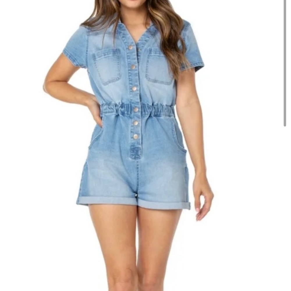 Celebrity Pink Light Blue Denim Romper